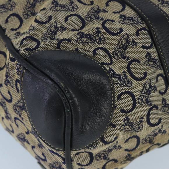 CELINE C Sulky Boston Bag Canvas Leather Navy Gold Auth bs19729 - Picture 11 of 16